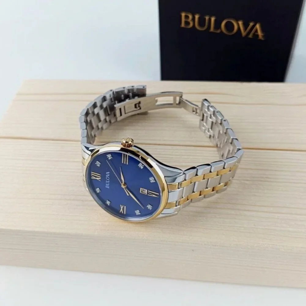 Bulova Classic Men's Two Tone Diamond Blue Dial Watch 40mm